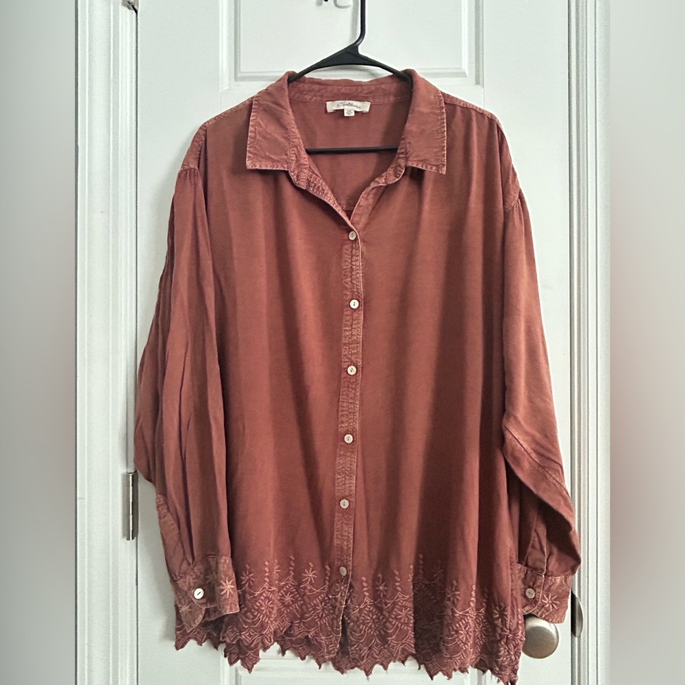 Terracotta Solitaire Embroidered Button-Down Shirt - image 1